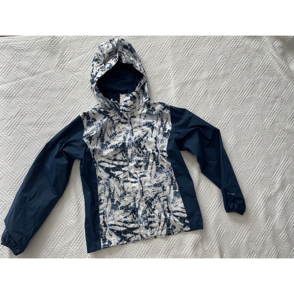 North Face Girls Jacket Large Windbreaker Dryvent Full-Zip Hood Blue White Gorp